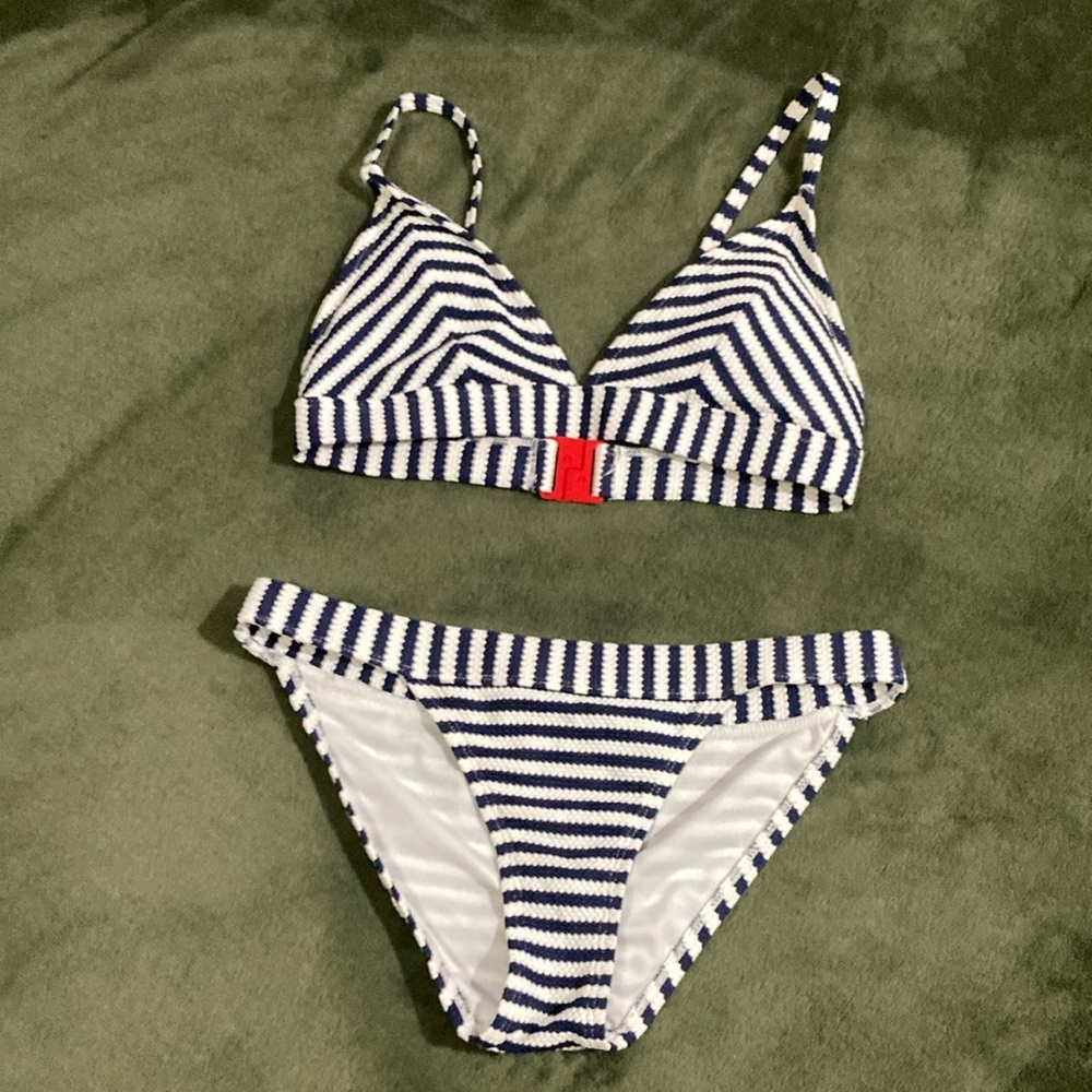 Striped Navy and White Bikini Set